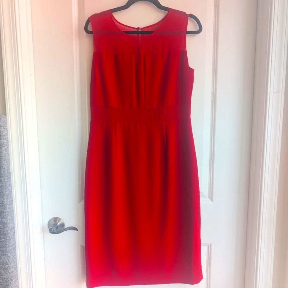 Classic Red Sleeveless Midi Dress.  Andrew Marc New york.